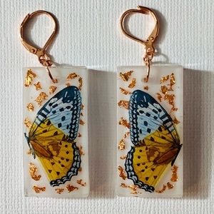 Butterfly and Gold Flakes Handmade Resin Earrings